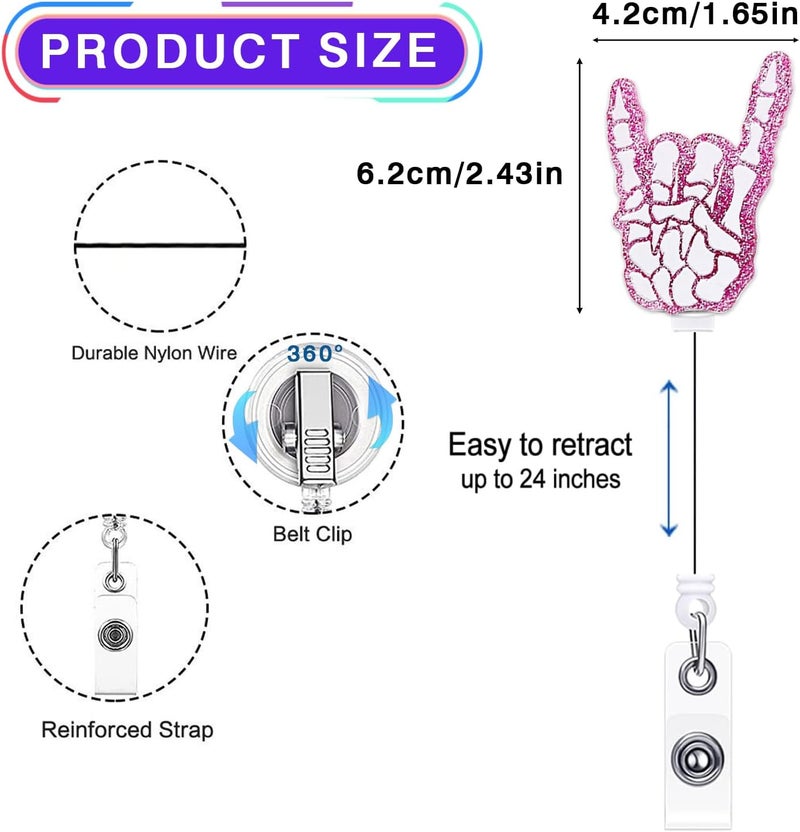 LEBEIGHT Funny Skeleton Hand Badge Reel Retractable for Nurse Nursing RN CNA Doctor & Medical Worker | Halloween Radiology X-ray Tech ID Name Badge Holder with Alligator Clip & 24” Durable Nylon Cord | Acrylic - Image 2